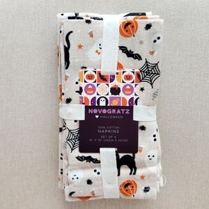 Novogratz Halloween Fabric Napkins - Pumpkins Ghost Black Cats - Set of 6 Napkin